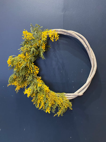 Dried Mimosa Wooden Wreath